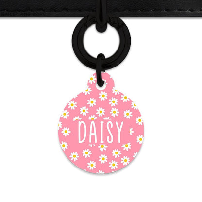 Bailey And Bone Pet Tag Circle / Black Pink Daisy Pattern Pet Tag