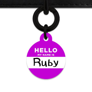Bailey And Bone Pet Tag Circle / Black Purple Hello My Name Is Pet Tag
