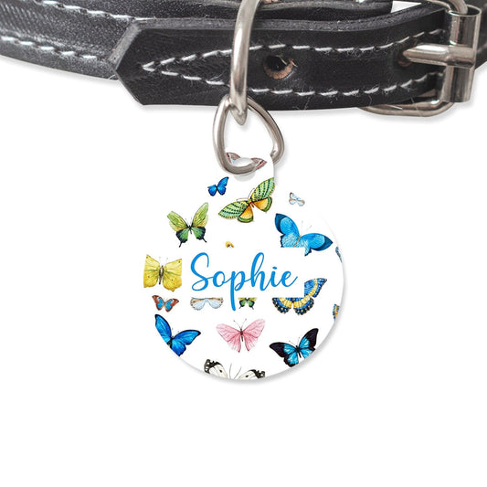 Bailey And Bone Pet Tag Circle Butterflies Pattern Pet Tag