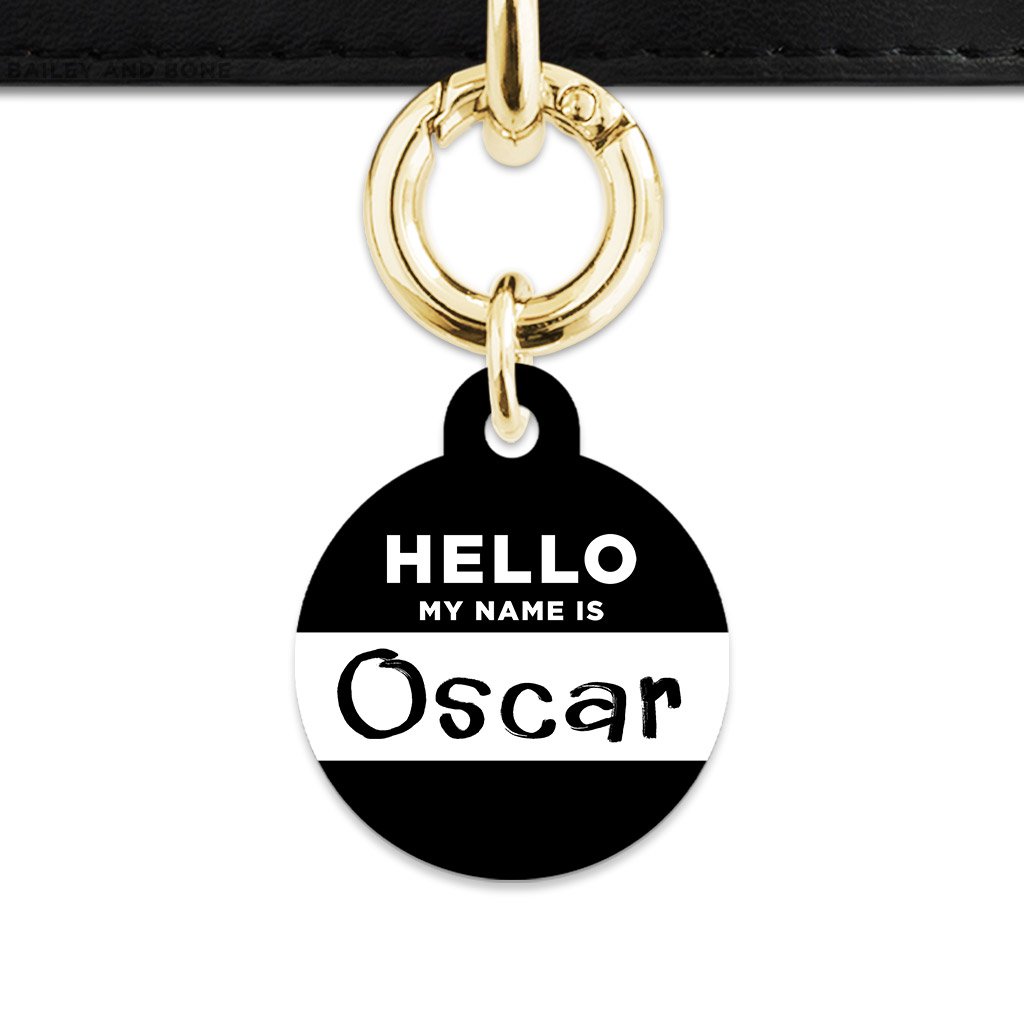 Bailey And Bone Pet Tag Circle / Gold Black Hello My Name Is Pet Tag
