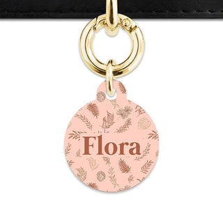 Bailey And Bone Pet Tag Circle / Gold Boho Brown Leaves Pet Tag