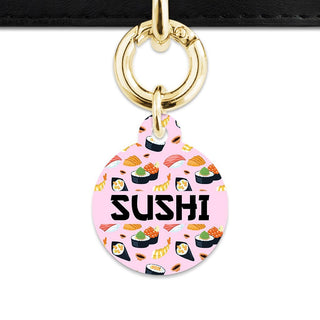Bailey And Bone Pet Tag Circle / Gold Light Pink Sushi Pattern Pet Tag
