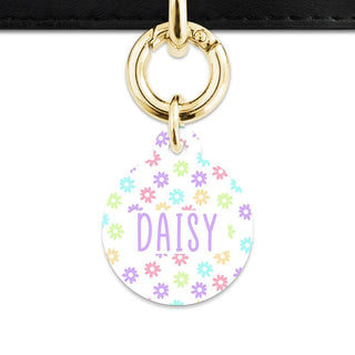 Bailey And Bone Pet Tag Circle / Gold Pastel Daisy Pattern Pet Tag