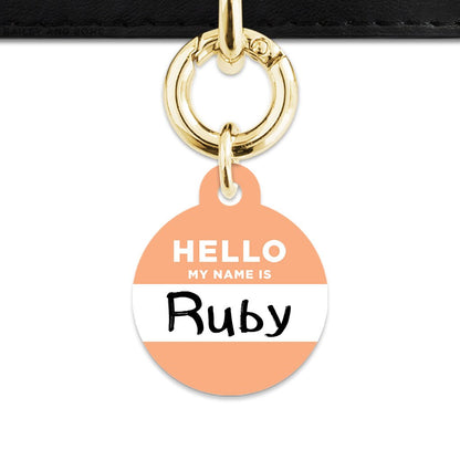 Bailey And Bone Pet Tag Circle / Gold Pastel Orange Hello My Name Is Pet Tag