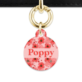 Bailey And Bone Pet Tag Circle / Gold Pink And Red Poppy Pet Tag