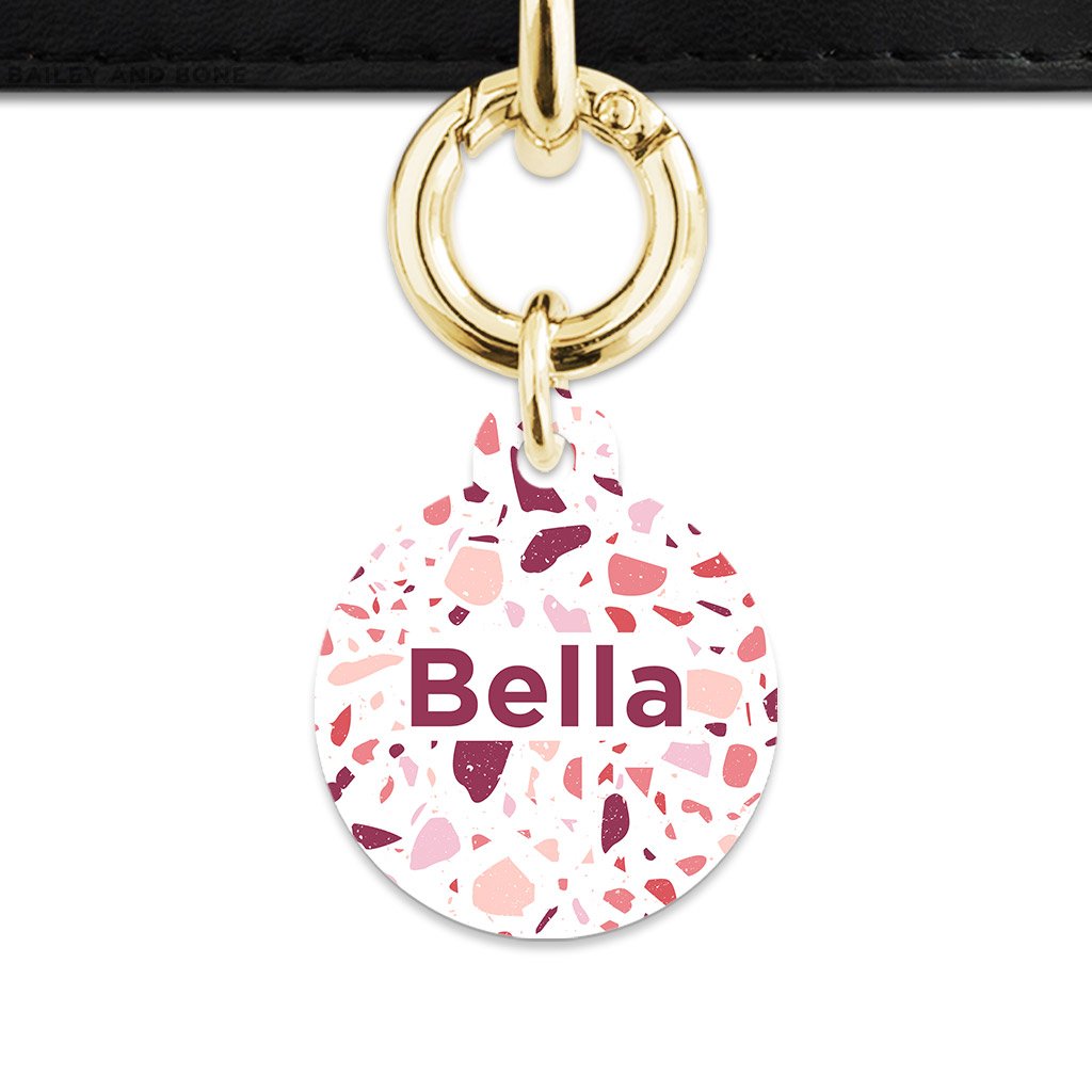 Bailey And Bone Pet Tag Circle / Gold Pink And White Terrazzo Pet Tag