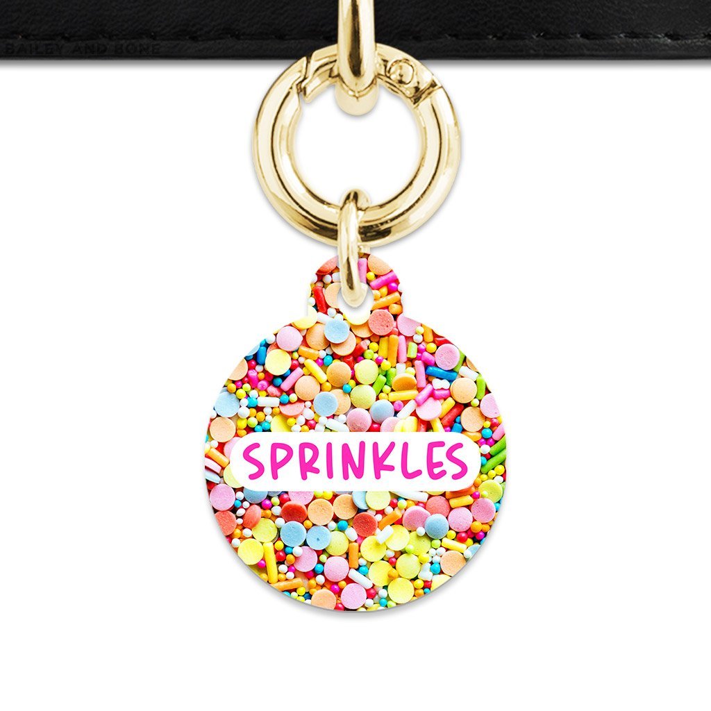 Bailey And Bone Pet Tag Circle / Gold Rainbow Sprinkles Pet Tag