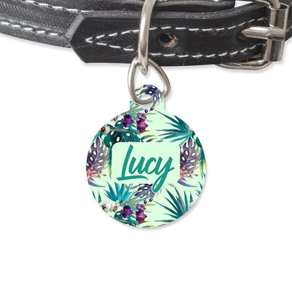 Bailey And Bone Pet Tag Circle Green And Purple Ferns Pet Tag