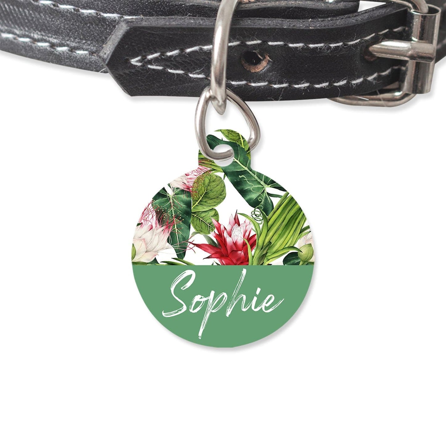 Bailey And Bone Pet Tag Circle Green and Red Floral Pet Tag
