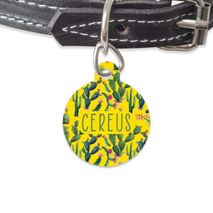 Bailey And Bone Pet Tag Circle Green And Yellow Cactus Pet Tag