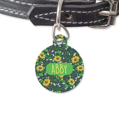Bailey And Bone Pet Tag Circle Green Garden Sunflowers Pet Tag