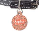 Bailey And Bone Pet Tag Circle Orange Boho Flowers Pet Tag