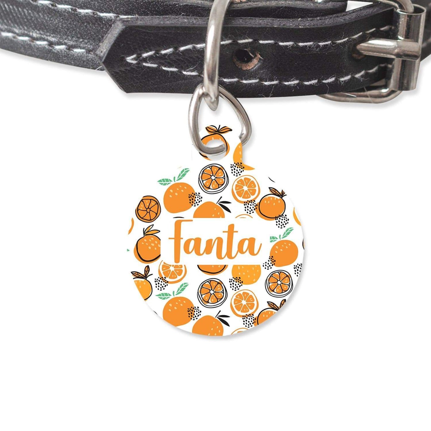 Bailey And Bone Pet Tag Circle Oranges Pattern Pet Tag