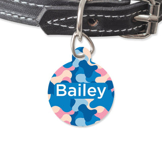Bailey And Bone Pet Tag Circle Pastel Blue Camo Pattern Pet Tag