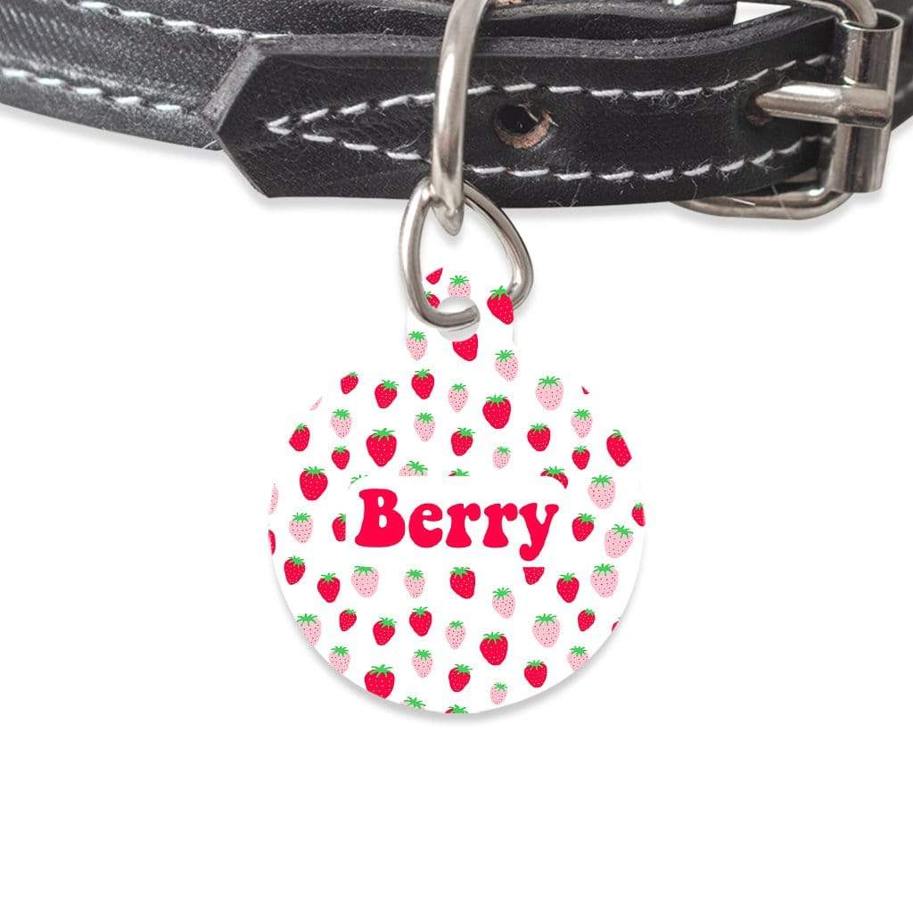 Bailey And Bone Pet Tag Circle Pink And Red Strawberries Pet Tag