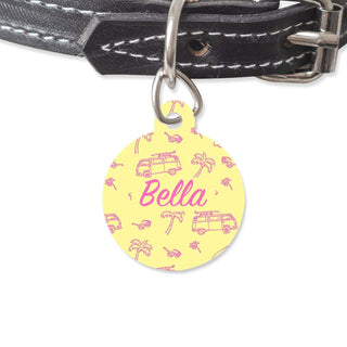 Bailey And Bone Pet Tag Circle Pink And Yellow Beach Pet Tag