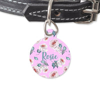 Bailey And Bone Pet Tag Circle Pink Mystic Roses Pet Tag
