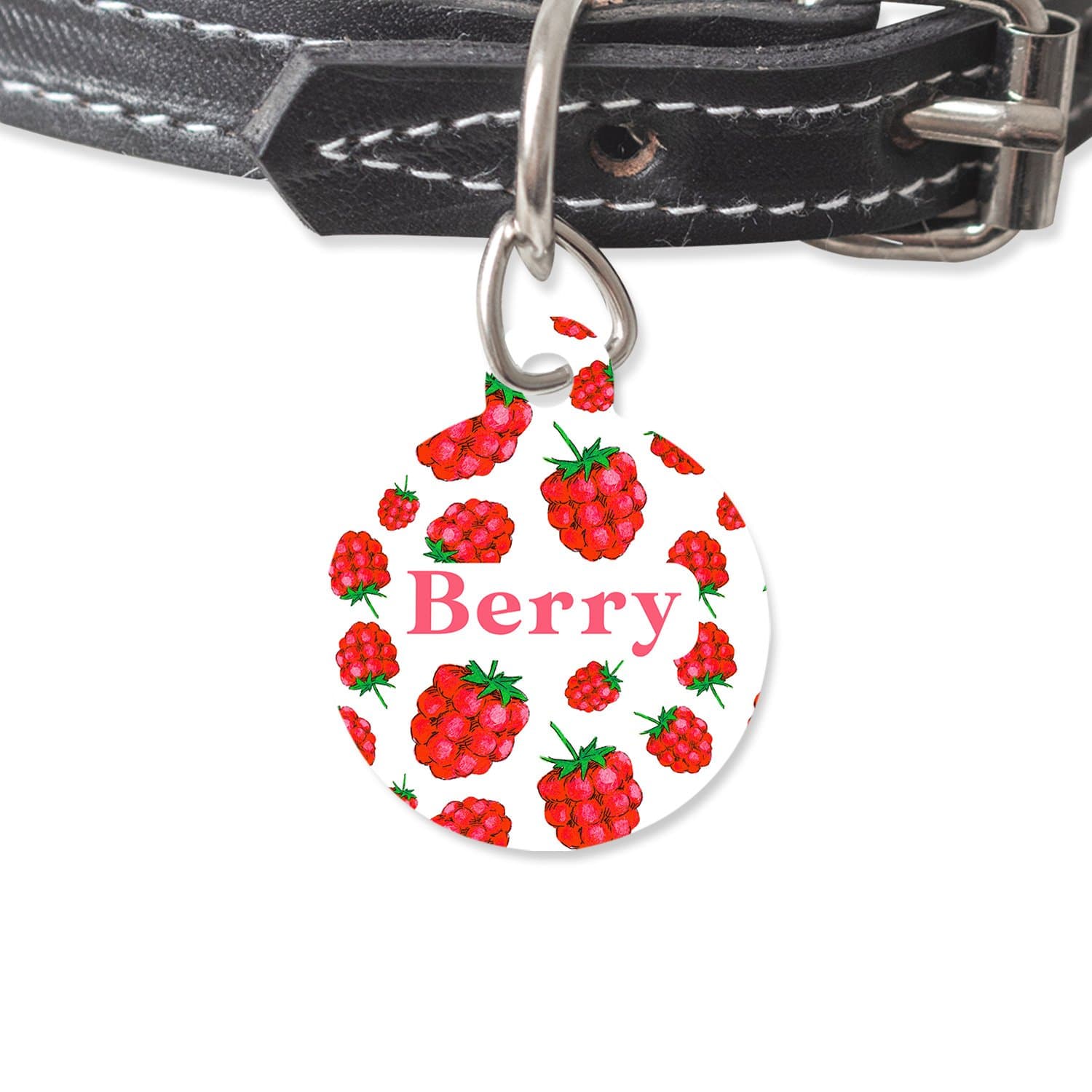 Bailey And Bone Pet Tag Circle Red And White Raspberry Pet Tag