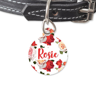 Bailey And Bone Pet Tag Circle Red And White Roses Pet Tag