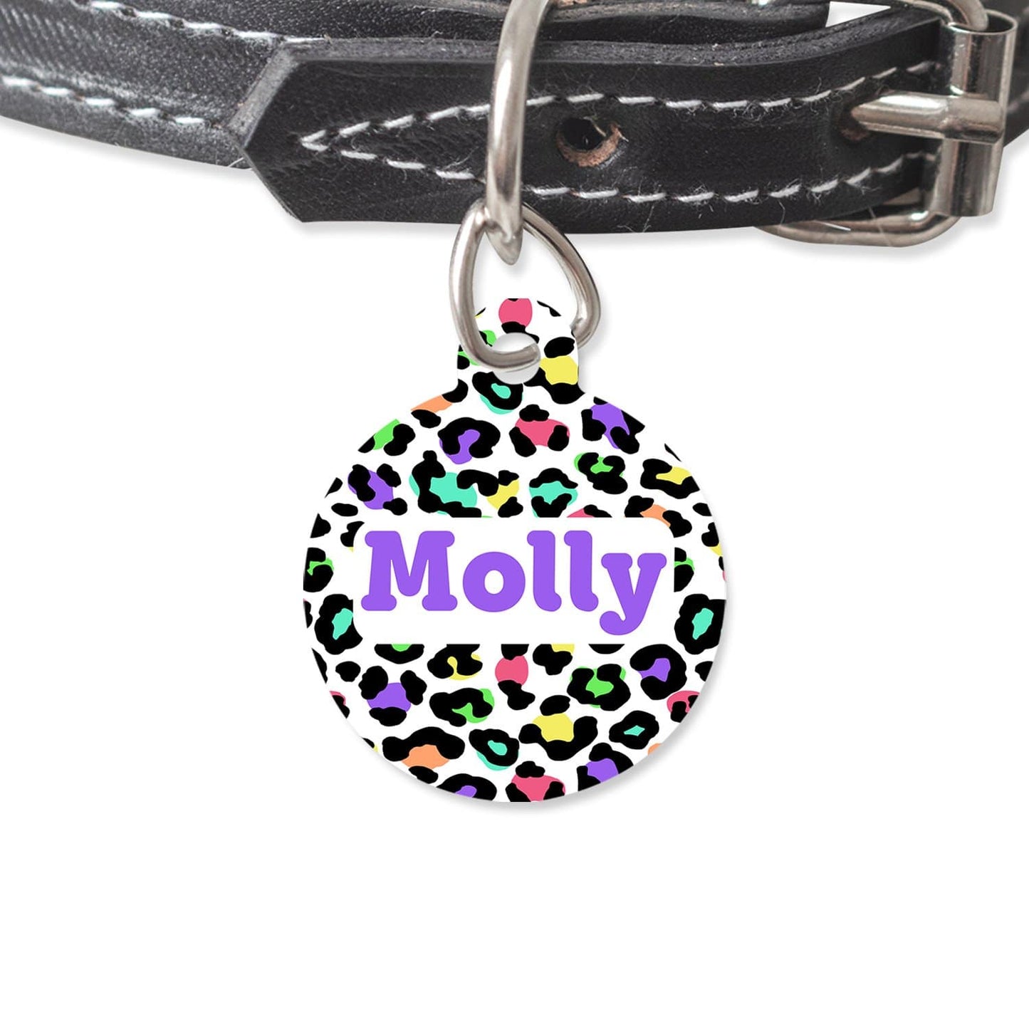 Bailey And Bone Pet Tag Circle Retro Leopard Print Pet Tag