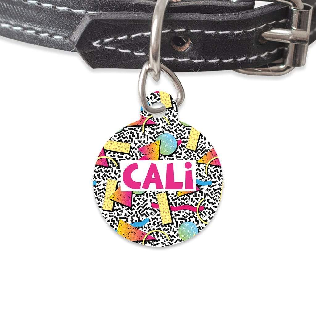 Bailey And Bone Pet Tag Circle Retro Memphis Pattern Pet Tag