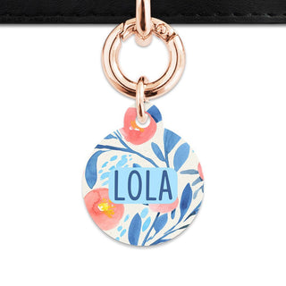 Bailey And Bone Pet Tag Circle / Rose Gold Blue And Pink Watercolour Flowers Pet Tag