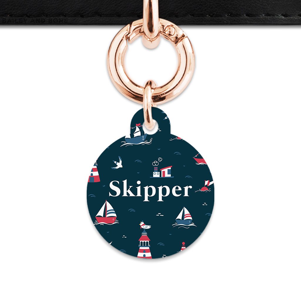 Bailey And Bone Pet Tag Circle / Rose Gold Navy Blue Boats Pet Tag