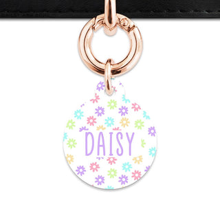 Bailey And Bone Pet Tag Circle / Rose Gold Pastel Daisy Pattern Pet Tag