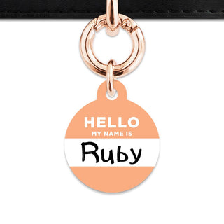 Bailey And Bone Pet Tag Circle / Rose Gold Pastel Orange Hello My Name Is Pet Tag