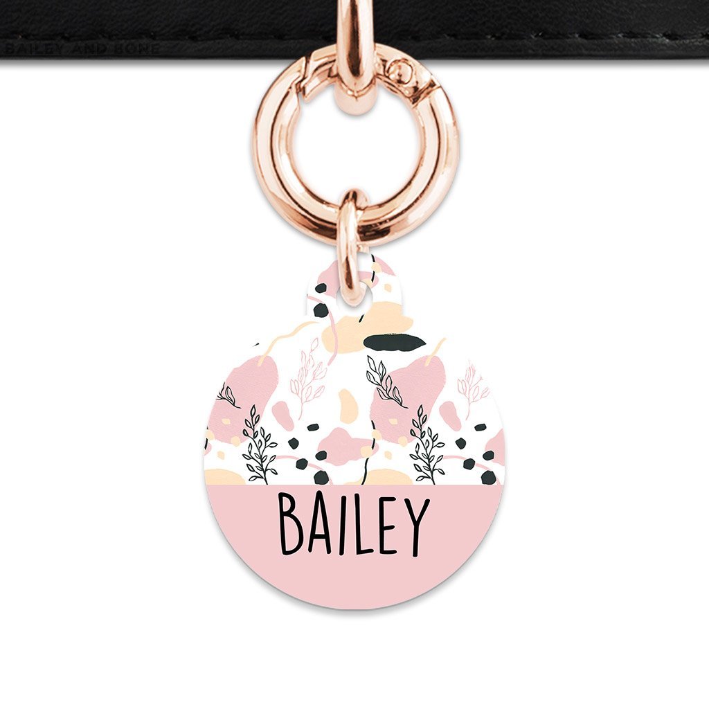 Bailey And Bone Pet Tag Circle / Rose Gold Pastel Painted Leaves Pet Tag