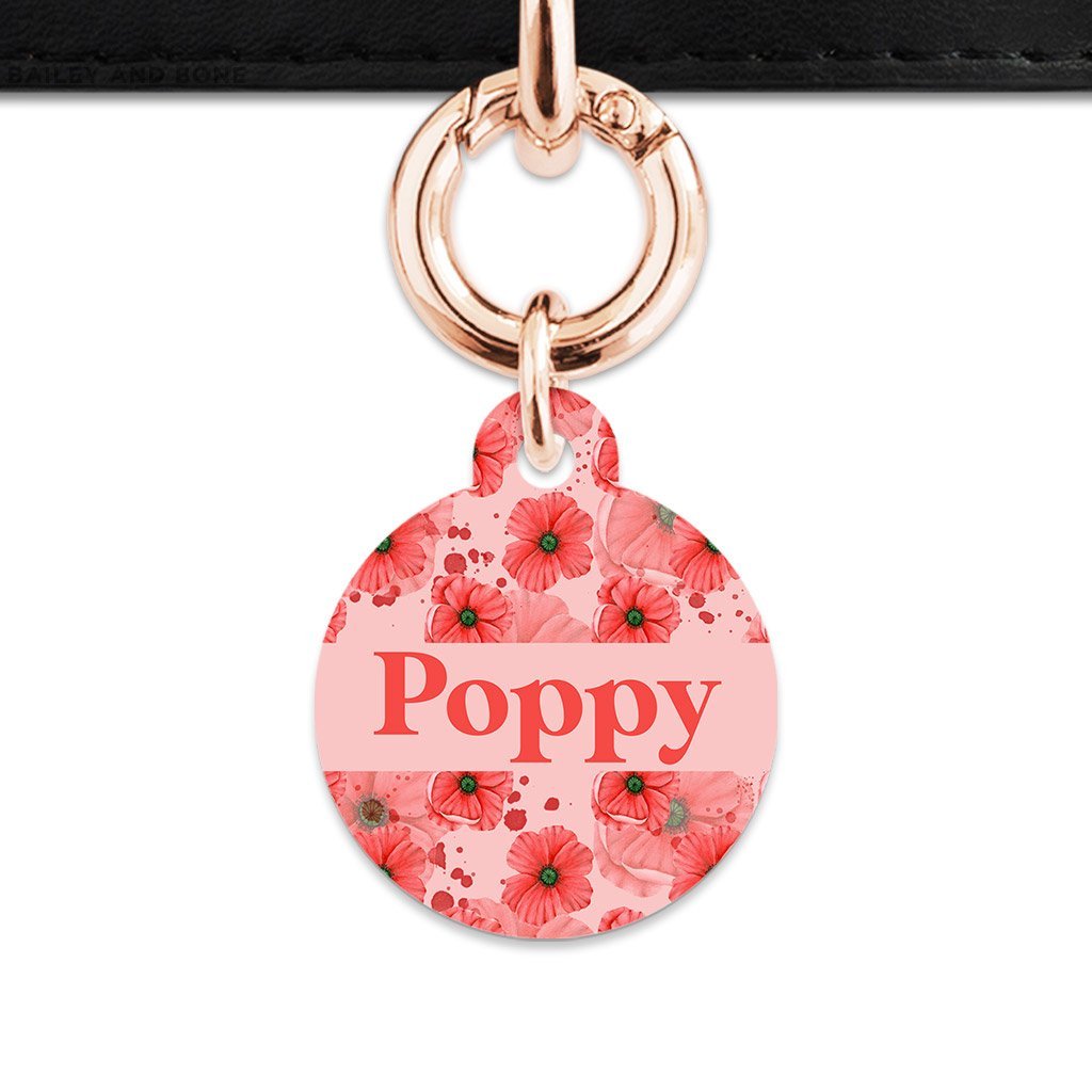 Bailey And Bone Pet Tag Circle / Rose Gold Pink And Red Poppy Pet Tag