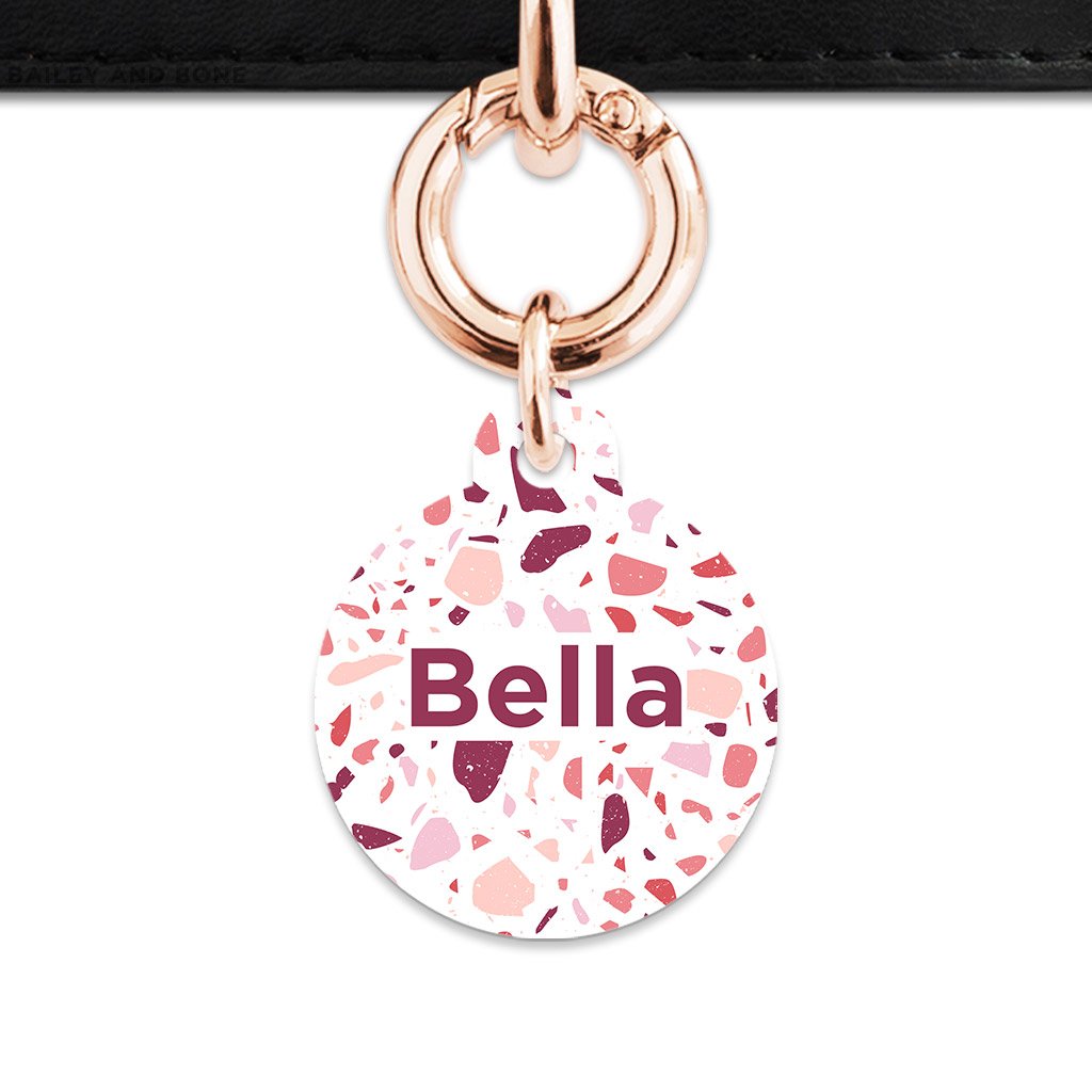 Bailey And Bone Pet Tag Circle / Rose Gold Pink And White Terrazzo Pet Tag