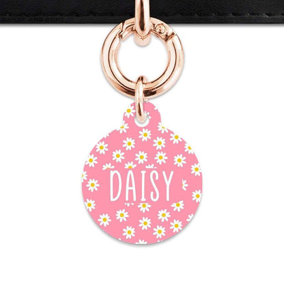 Bailey And Bone Pet Tag Circle / Rose Gold Pink Daisy Pattern Pet Tag