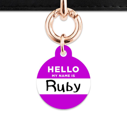 Bailey And Bone Pet Tag Circle / Rose Gold Purple Hello My Name Is Pet Tag