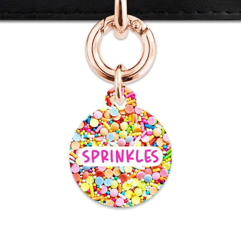 Bailey And Bone Pet Tag Circle / Rose Gold Rainbow Sprinkles Pet Tag
