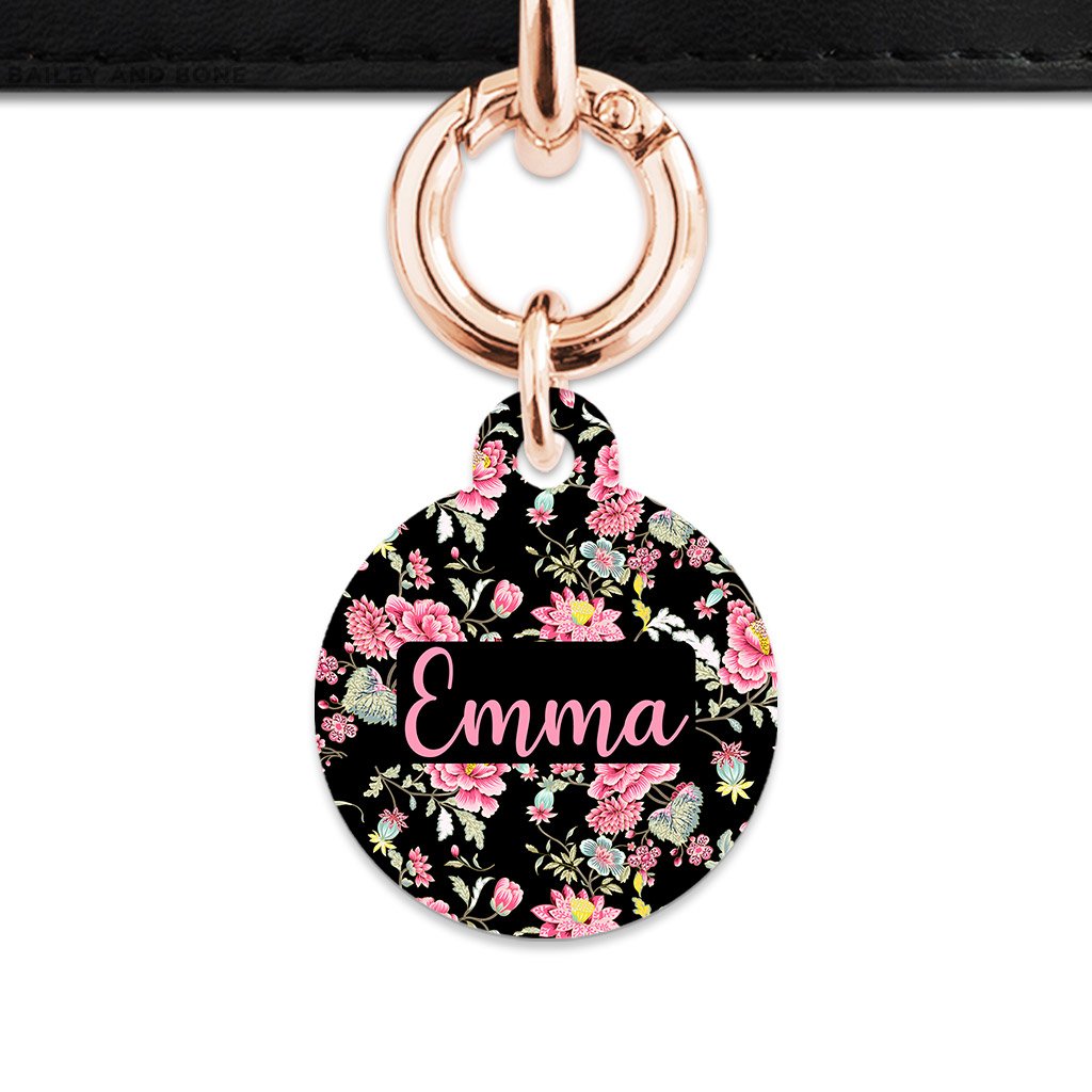 Bailey And Bone Pet Tag Circle / Rose Gold Vintage Pink Flowers Pet Tag