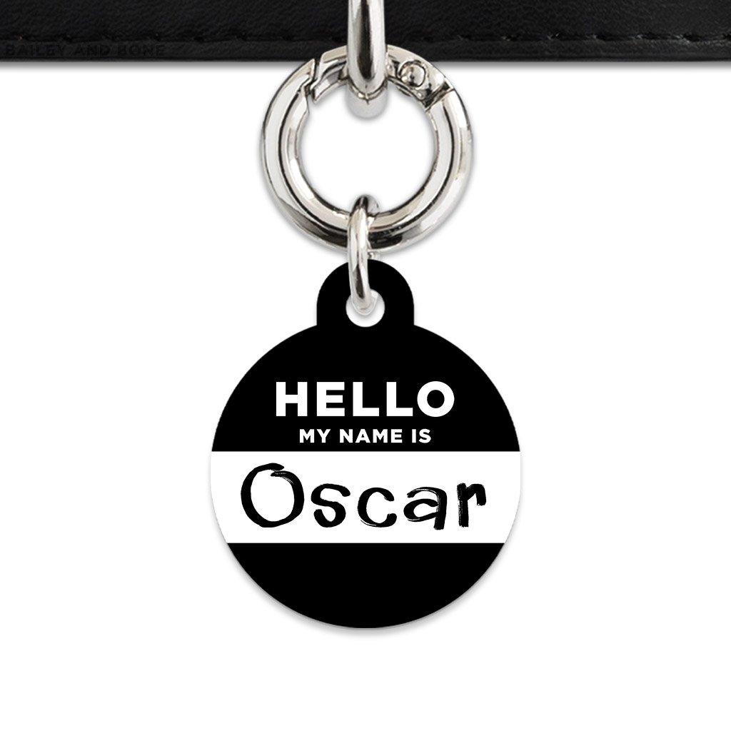 Bailey And Bone Pet Tag Circle / Silver Black Hello My Name Is Pet Tag
