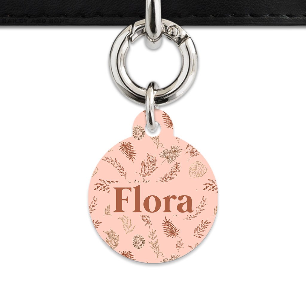 Bailey And Bone Pet Tag Circle / Silver Boho Brown Leaves Pet Tag