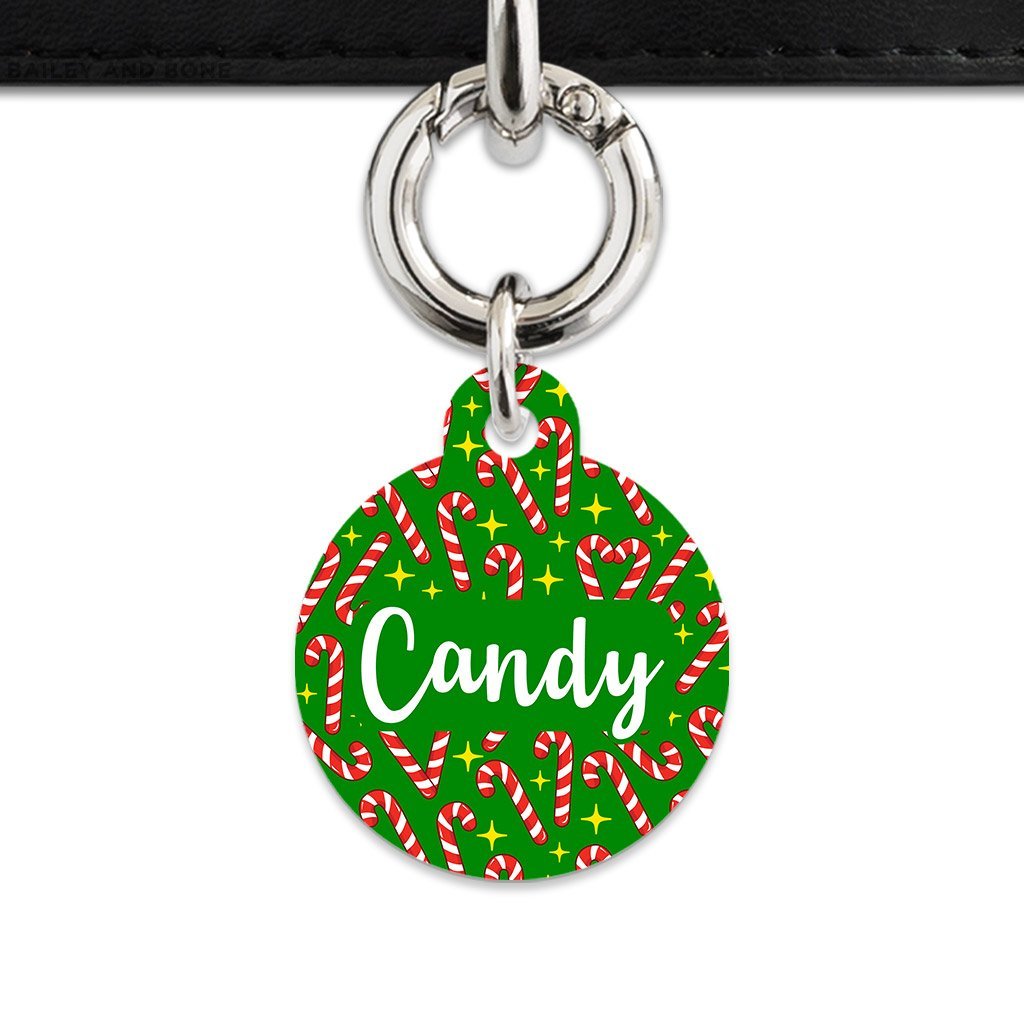 Bailey And Bone Pet Tag Circle / Silver Candy Canes Pet Tag