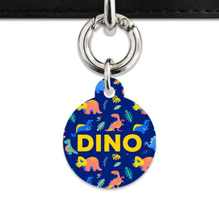 Bailey And Bone Pet Tag Circle / Silver Cute Dinosaur Pattern Pet Tag