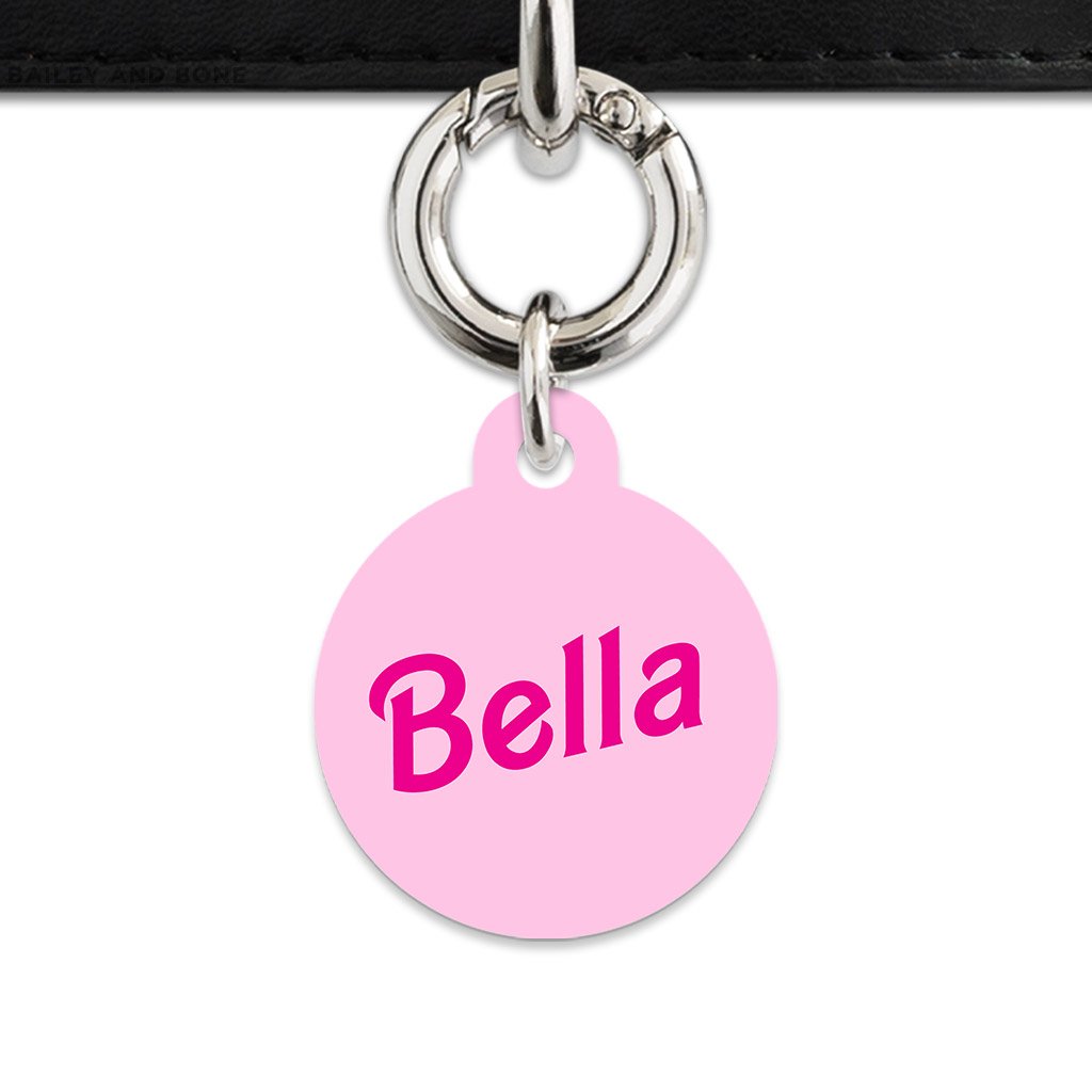 Bailey And Bone Pet Tag Circle / Silver Light Pink Barbie Pet Tag