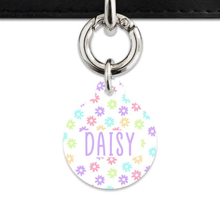 Bailey And Bone Pet Tag Circle / Silver Pastel Daisy Pattern Pet Tag