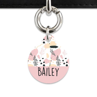 Bailey And Bone Pet Tag Circle / Silver Pastel Painted Leaves Pet Tag