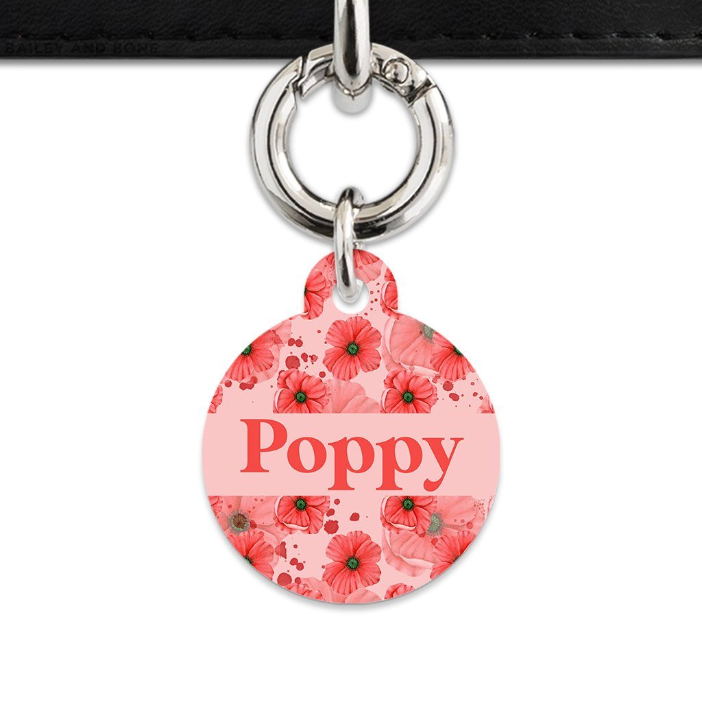 Bailey And Bone Pet Tag Circle / Silver Pink And Red Poppy Pet Tag