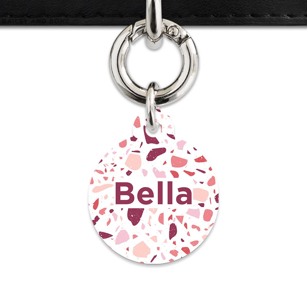Bailey And Bone Pet Tag Circle / Silver Pink And White Terrazzo Pet Tag