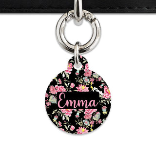 Bailey And Bone Pet Tag Circle / Silver Vintage Pink Flowers Pet Tag
