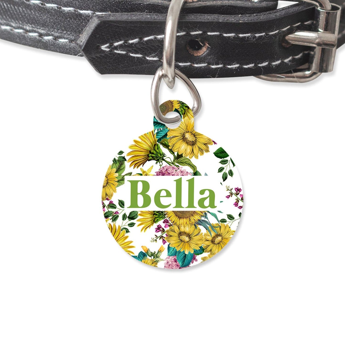 Bailey And Bone Pet Tag Circle Vintage Yellow Sunflowers Pet Tag