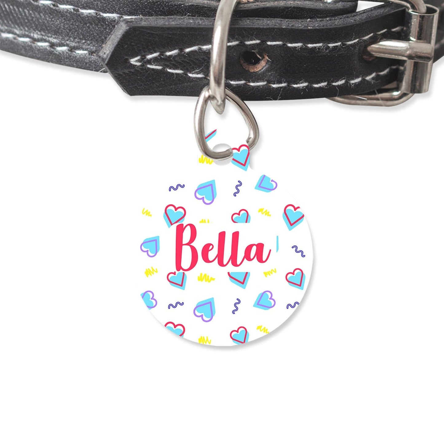 Bailey And Bone Pet Tag Circle White Retro Hearts Pet Tag