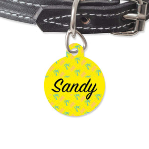 Bailey And Bone Pet Tag Circle Yellow Beach Palms Pet Tag