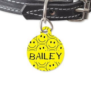 Bailey And Bone Pet Tag Circle Yellow Smiley Face Pet Tag